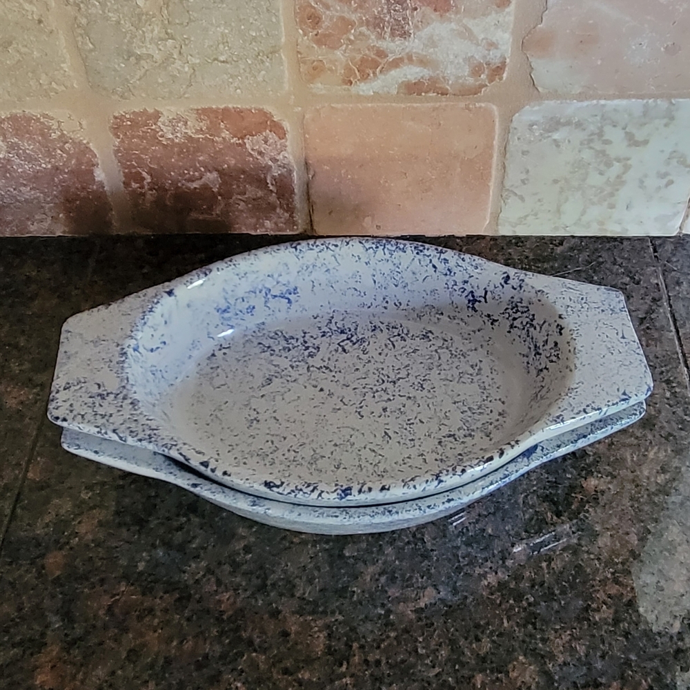 Ceramic Individual Serving Dishes Blue Speckle Made in USA Vintage x2
